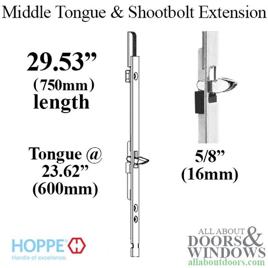 16mm Manual Middle Extension Shootbolt-Tongue @ 23.62", 29.53" Length