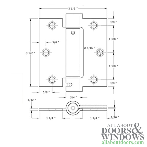 Spring Hinge 3.5 x 3.5 Inch, Square Corners, Deltana Single Action - Spring Hinge 3.5 x 3.5 Inch, Square Corners, Deltana Single Action