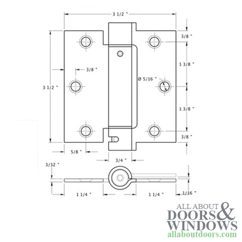 Spring Hinge 3.5 x 3.5 Inch, Square Corners, Deltana Single Action - Spring Hinge 3.5 x 3.5 Inch, Square Corners, Deltana Single Action