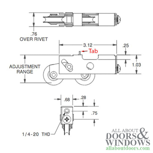 Sliding Patio Door Tandem Roller with Plain Back and Open Top 1.5 Inch Steel Ball Bearing Wheel Diameter - Sliding Patio Door Tandem Roller with Plain Back and Open Top 1.5 Inch Steel Ball Bearing Wheel Diameter
