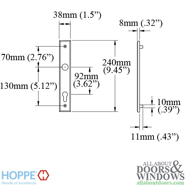 HOPPE Dallas Interior Backplate M2161N for Active/Inactive Handlesets - Dark Bronze Metallic - HOPPE Dallas Interior Backplate M2161N for Active/Inactive Handlesets - Dark Bronze Metallic