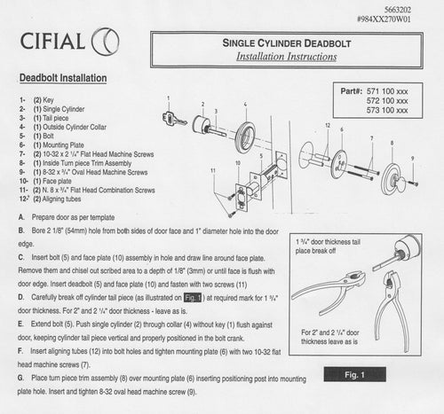 Cifial Asbury 571.100 Series Single Cylinder Deadbolt - Cifial Asbury 571.100 Series Single Cylinder Deadbolt