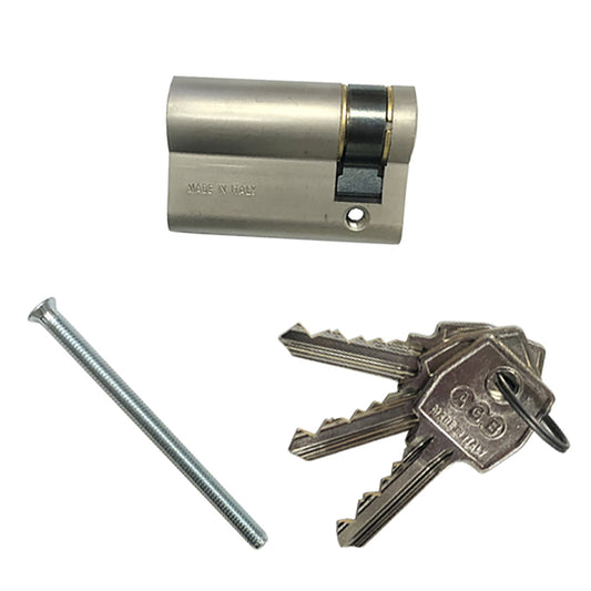 45mm Keyed 1/2 cylinder  35/10 AGB Euro Profile,  No Thumbturn - Nickel