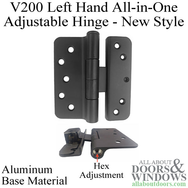 V200 Left Hand All In One Adjustable Hinge, Aluminum Base - V200 Left Hand All In One Adjustable Hinge, Aluminum Base