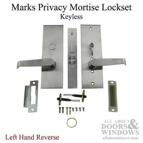 Marks Privacy Lever & Plate Mortise Lockset, Left Hand Reverse - Satin Chrome - Marks Privacy Lever & Plate Mortise Lockset, Left Hand Reverse - Satin Chrome