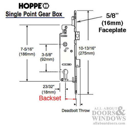 16mm Fuhr 35/92 Mortise Lock, Single Point - 16mm Fuhr 35/92 Mortise Lock, Single Point