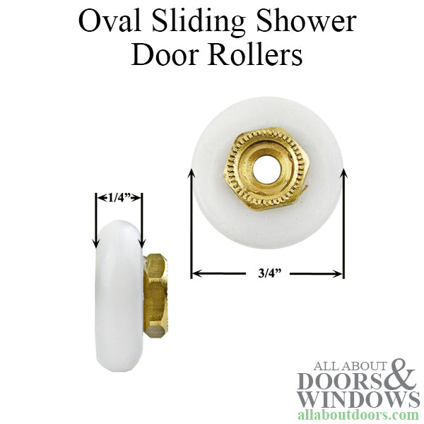 3/4 Inch Oval Sliding Shower Door Rollers and Clear Bumper Set - 3/4 Inch Oval Sliding Shower Door Rollers and Clear Bumper Set