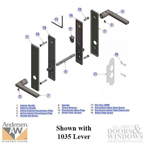 Andersen FSB 1076 Non Keyed Trim Set for Double Door - Stainless Steel - Andersen FSB 1076 Non Keyed Trim Set for Double Door - Stainless Steel