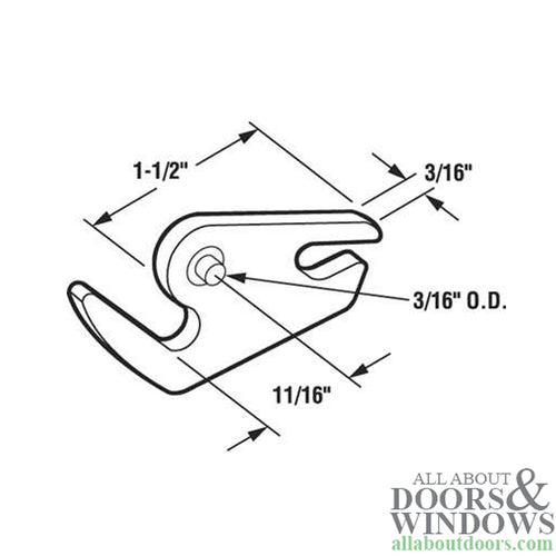 Latch Hook, Sliding Patio Door, 1-1/2-inch, Diecast - Latch Hook, Sliding Patio Door, 1-1/2-inch, Diecast