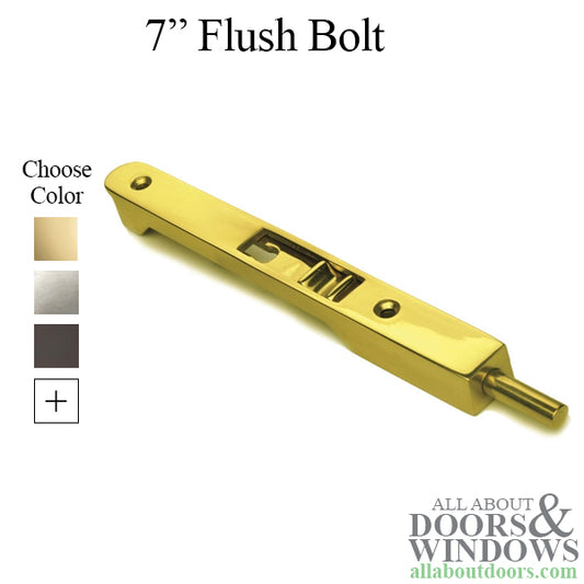 7 Inch Heavy Duty Flush Bolt, Solid Brass - Choose Color