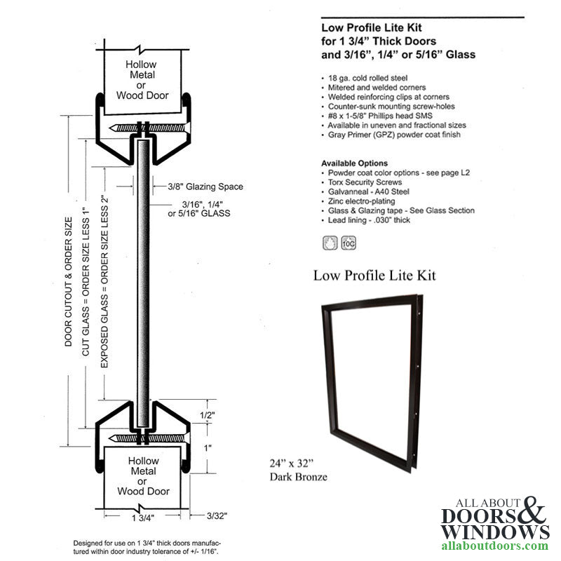 Commercial Door Lite Frame Low Profile Metal Frame 24 Inch x 32 Inch Dark Bronze - Commercial Door Lite Frame Low Profile Metal Frame 24 Inch x 32 Inch Dark Bronze