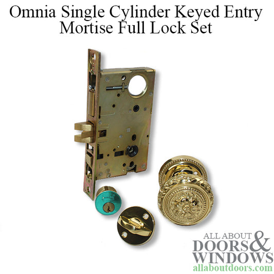 Omnia Keyed Mortise Lock Right Handed Entry Lock Set With Keys and Knobs