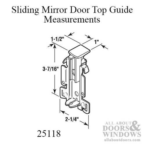 Sliding Mirror Door Top Guide 3-7/16 Inch Steel Housing Nylon Guide - Sliding Mirror Door Top Guide 3-7/16 Inch Steel Housing Nylon Guide