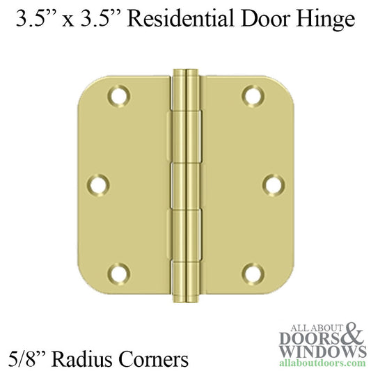 3-1/2" x 3-1/2" Steel Residential Hinge, 5/8" Radius Corners - Polished Brass