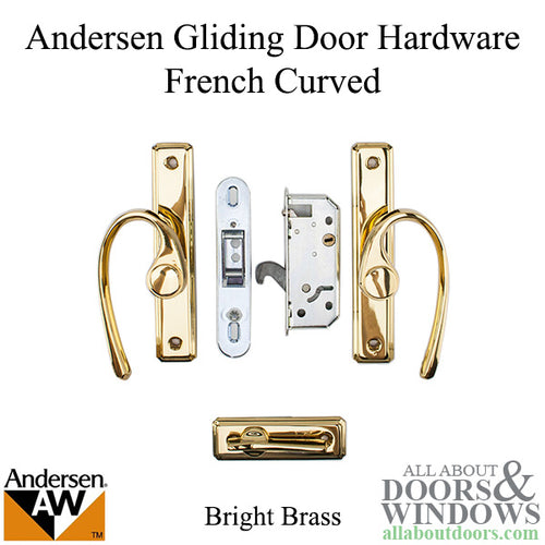 Gliding Door Hardware, French Curved - Bright Brass  - Disc. - Gliding Door Hardware, French Curved - Bright Brass  - Disc.