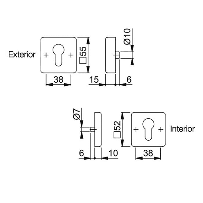 Hoppe Square Rosettes for Euro Profile Cylinder - Stainless Steel - Hoppe Square Rosettes for Euro Profile Cylinder - Stainless Steel