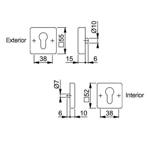 Hoppe Square Rosettes for Euro Profile Cylinder - Stainless Steel - Hoppe Square Rosettes for Euro Profile Cylinder - Stainless Steel