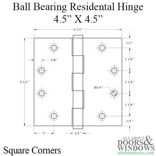 4.5 x 4.5 Ball Bearing Hinge - Square Corner - Choose Color - 4.5 x 4.5 Ball Bearing Hinge - Square Corner - Choose Color