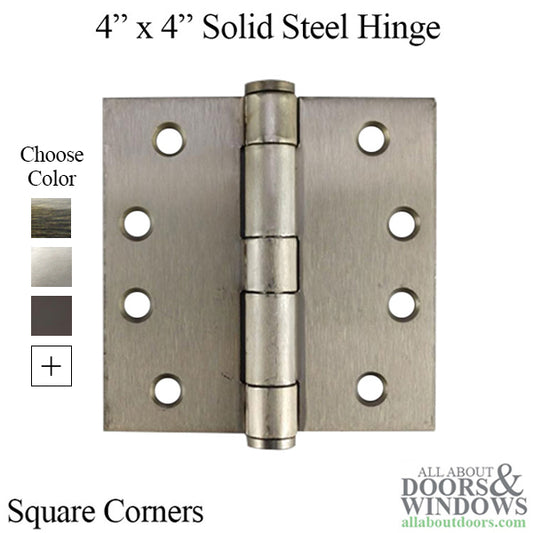 4 x 4 Inch Solid Steel Hinges, Square Corner, Heavy Duty