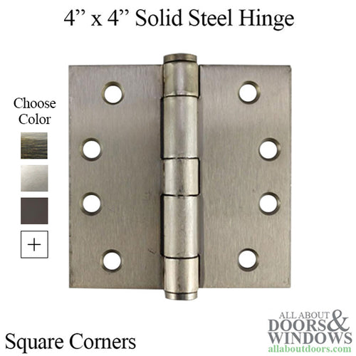 4 x 4 Inch Solid Steel Hinges, Square Corner, Heavy Duty - 4 x 4 Inch Solid Steel Hinges, Square Corner, Heavy Duty