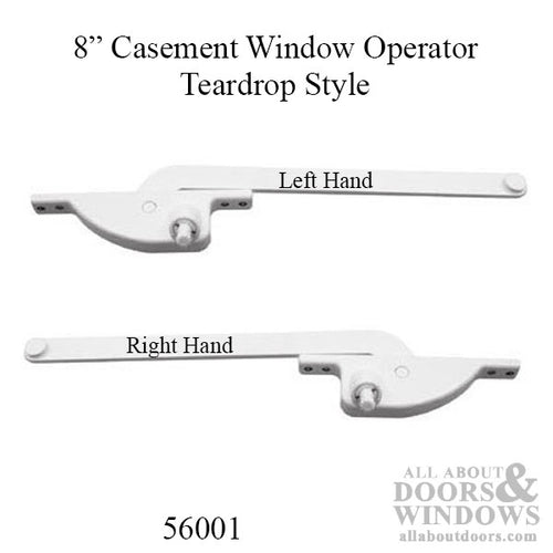 8 Inch Arm Steel Casement Operator, teardrop, White - Choose Handing - 8 Inch Arm Steel Casement Operator, teardrop, White - Choose Handing