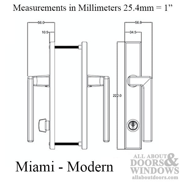 Miami Sliding Patio Door Handle - Keyed Active, Left Hand - Choose Color - Miami Sliding Patio Door Handle - Keyed Active, Left Hand - Choose Color