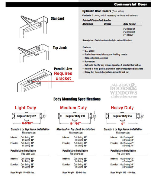 Door Closer # 2 Light Duty - Dual Valve - Choose Color - Door Closer # 2 Light Duty - Dual Valve - Choose Color