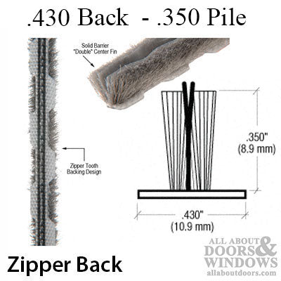 Weatherstrip .430 backing x .350 T-Slot pile, Fin, Z-back 100' Roll -Gray - Weatherstrip .430 backing x .350 T-Slot pile, Fin, Z-back 100' Roll -Gray