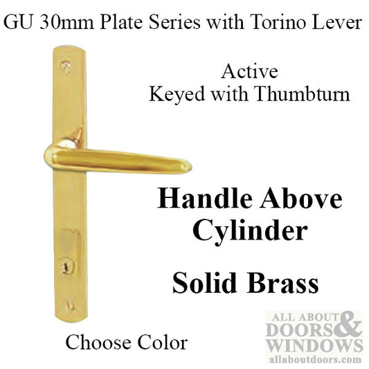 G-U Torino Handle and 30mm Plate Series, Solid Brass, Active, Key and Thumbturn (Handle Above Cylinder), Choose Color