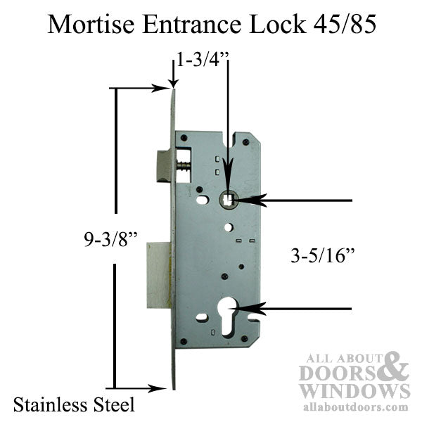 Mortise Entrance Lock 45/85 Single Point - Stainless Steel - Mortise Entrance Lock 45/85 Single Point - Stainless Steel