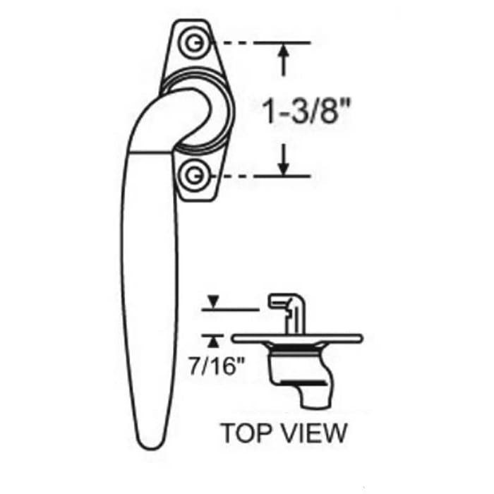 Project-In handle, 1-3/8 screw holes, 7/16” Hook Projection, Right Hand - Project-In handle, 1-3/8 screw holes, 7/16” Hook Projection, Right Hand