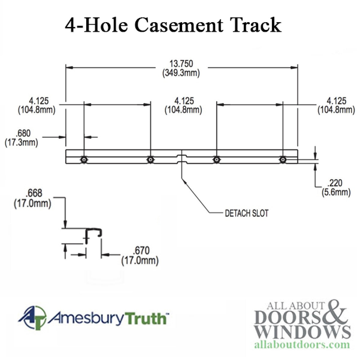 Truth 30150.93  Track, 13-3/4, 4 Hole, Casement Windows - E-Gard Steel - Truth 30150.93  Track, 13-3/4, 4 Hole, Casement Windows - E-Gard Steel