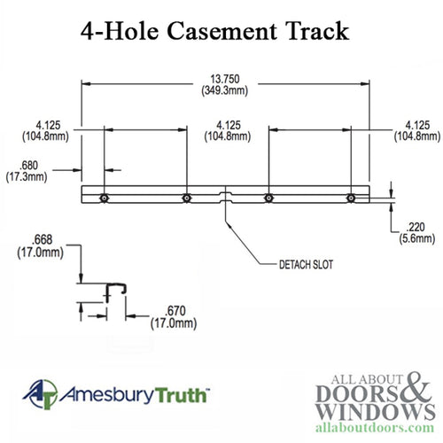 Truth 30150.93  Track, 13-3/4, 4 Hole, Casement Windows - E-Gard Steel - Truth 30150.93  Track, 13-3/4, 4 Hole, Casement Windows - E-Gard Steel