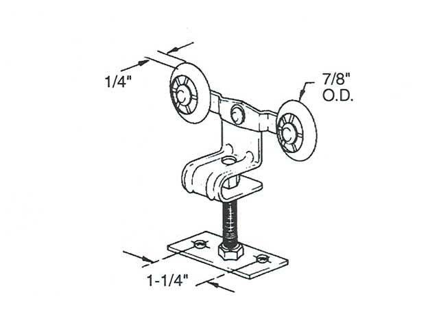 Double Wheel Top Hung Closet Door Roller - 7/8 Diameter - Double Wheel Top Hung Closet Door Roller - 7/8 Diameter