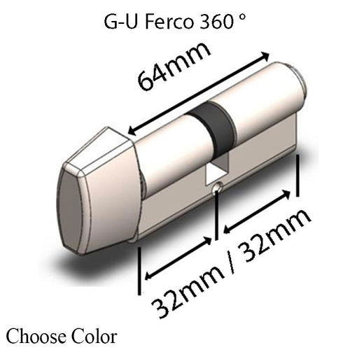 64mm Euro / Profile Cylinder 32/32 with Rectangular Thumbturn - 64mm Euro / Profile Cylinder 32/32 with Rectangular Thumbturn
