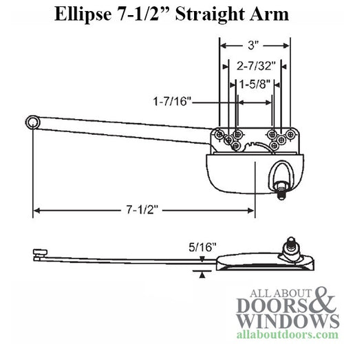 Truth 15.56 Ellipse 7-1/2 single arm casement operator, nylon roller, Left - Truth 15.56 Ellipse 7-1/2 single arm casement operator, nylon roller, Left