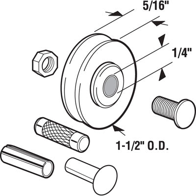 Roller - Sliding Patio Door, Nylon Ball Bearing - 1-1/2 inch Diameter - Roller - Sliding Patio Door, Nylon Ball Bearing - 1-1/2 inch Diameter