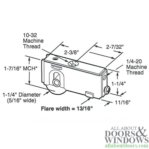 Sliding Door Roller Steel Roller with Ball Bearing Adjustable Plain Back Housing 1.25 Inch Roller for Blomberg Doors - Sliding Door Roller Steel Roller with Ball Bearing Adjustable Plain Back Housing 1.25 Inch Roller for Blomberg Doors