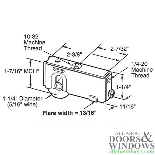 Sliding Door Roller Steel Roller with Ball Bearing Adjustable Plain Back Housing 1.25 Inch Roller for Blomberg Doors - Sliding Door Roller Steel Roller with Ball Bearing Adjustable Plain Back Housing 1.25 Inch Roller for Blomberg Doors
