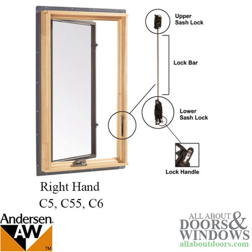 Andersen ENHANCED Casement, Concealed Long Tandem, Dual Sash Lock,  Right Hand - Andersen ENHANCED Casement, Concealed Long Tandem, Dual Sash Lock,  Right Hand