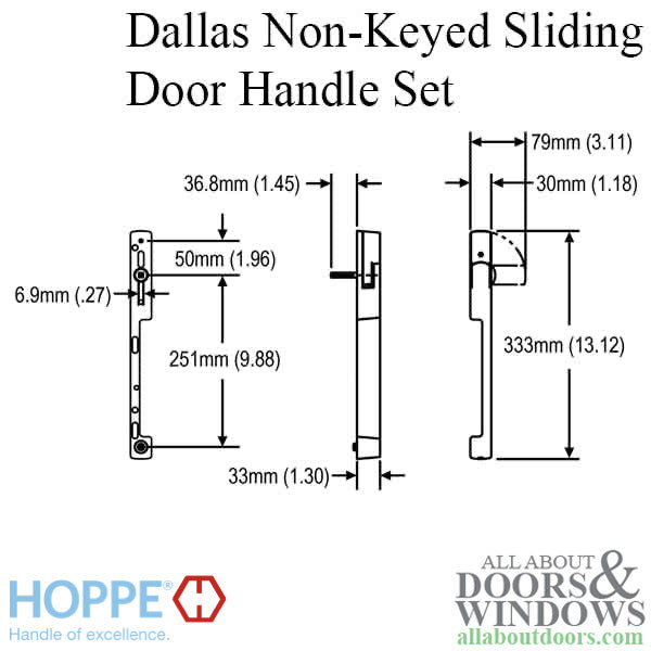 Dallas Non-Keyed Sliding Door handle set, HLS9000 gears LH 1-3/4