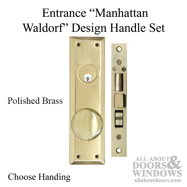 Manhattan Waldorf Design Handle Set with Mortise Lock for Entry Doors Polished Brass - Manhattan Waldorf Design Handle Set with Mortise Lock for Entry Doors Polished Brass