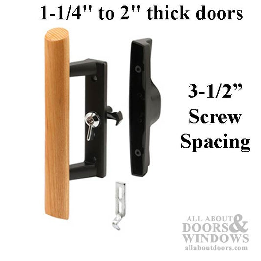 Sliding Patio Door Handle Set With Thumbturn Black Metal With Wood Finish