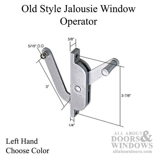 Old Style Jalousie or Louver Window Operator, Lever, 3 Link, Left Hand - Choose Color