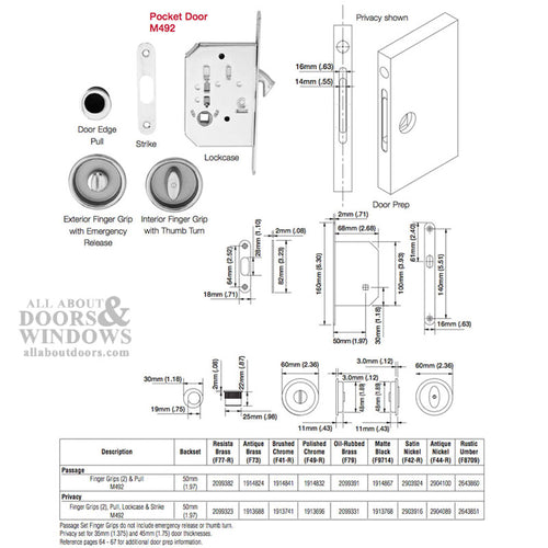 Hoppe HBL M492 Passage Sliding Pocket Pulls - Satin Nickel - Hoppe HBL M492 Passage Sliding Pocket Pulls - Satin Nickel