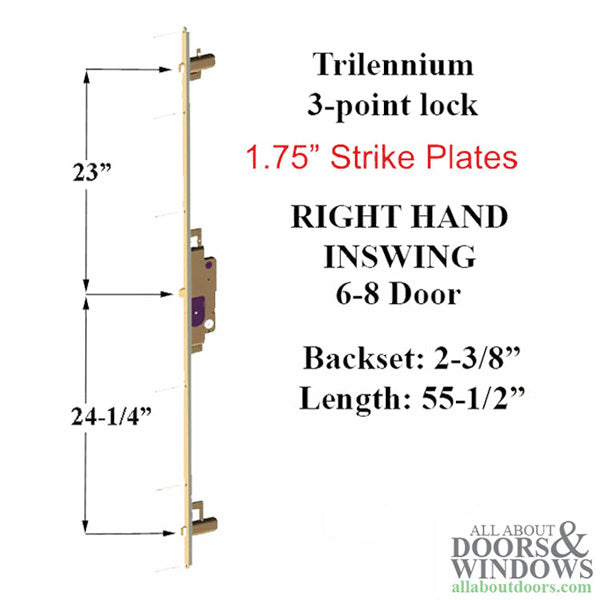 Trilennium 3000 Series Multipoint Lock with Latch Bolts for 6 Foot 8 Inch Doors Right Hand Inswing - Trilennium 3000 Series Multipoint Lock with Latch Bolts for 6 Foot 8 Inch Doors Right Hand Inswing