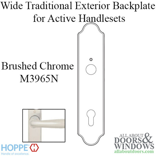 HOPPE Wide Traditional Exterior Backplate M3965N for Active Handlesets - Brushed Chrome - HOPPE Wide Traditional Exterior Backplate M3965N for Active Handlesets - Brushed Chrome