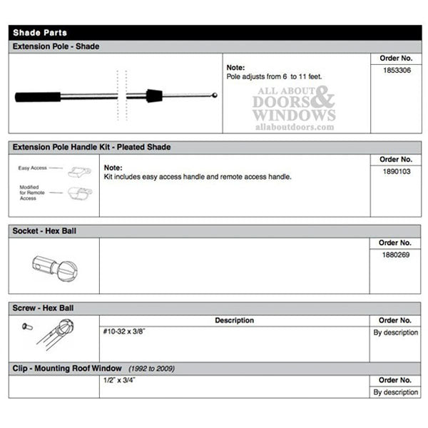 Extension Pole, Pleated Shade Roof Window - Aluminum - Extension Pole, Pleated Shade Roof Window - Aluminum