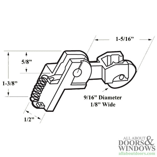 Spring Activated Roller Assembly with 9/16 Inch Nylon Wheel for Sliding Screen Door - Spring Activated Roller Assembly with 9/16 Inch Nylon Wheel for Sliding Screen Door