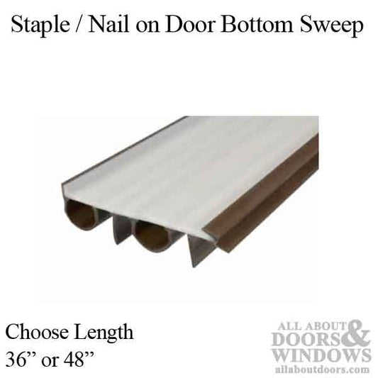 Door bottom sweep, staple / nail on, for 2-1/4" thick door, Choose Length - Brown